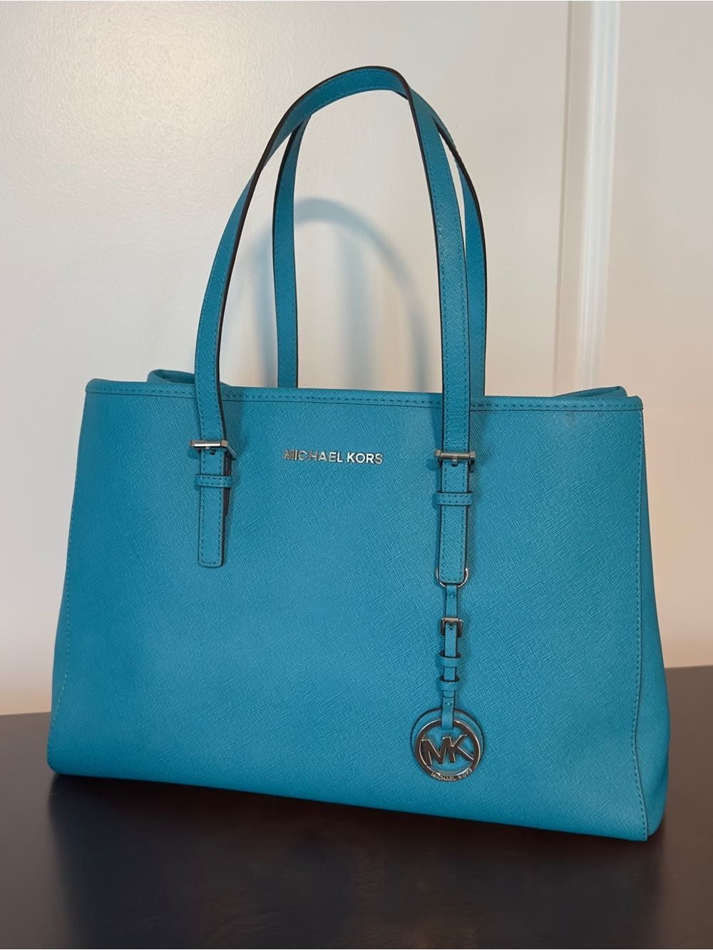 Michael Kors Teal Staffiano Leather Tote Bag
